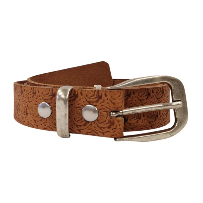 Ceinture cuir embossé, cuir de taureau. Ceinture style Yellow Stone. Mode durable