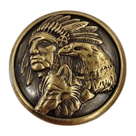 Concho rond,  native American, tête de loup, aigle , Tucker