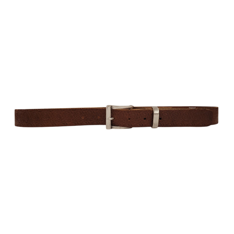 Ceinture souple embossée, cuir de vachette couleur fauve, Tucker