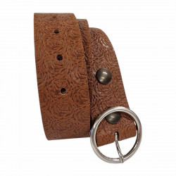 Ceinture souple embossée, cuir de vachette couleur fauve, Tucker