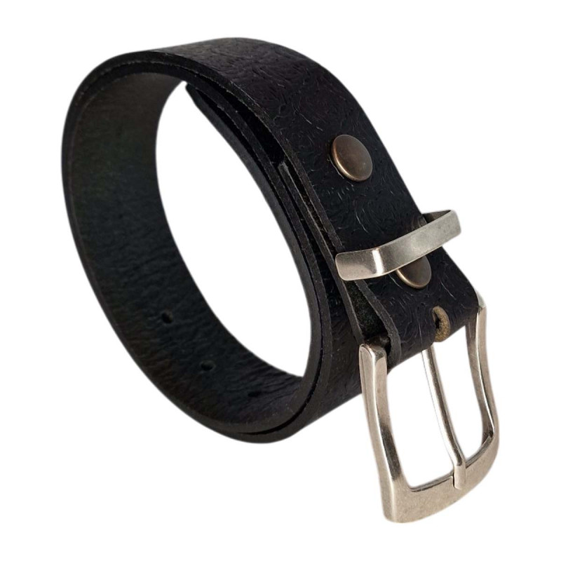 Ceinture cuir de buffle noir, détail roses embossées, Tucker