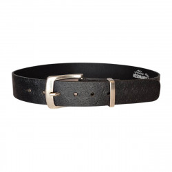 Ceinture cuir de buffle noir, détail roses embossées, Tucker