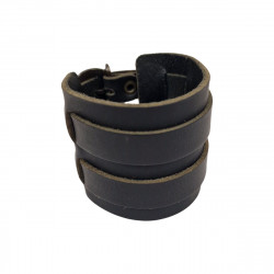 Bracelet de force en cuir pleine fleur, double lanières cuir, Atelier Sevrier Tucker