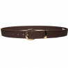 Ceinture marron chocolat embossée motif roses,  cuir de taureau, Tucker