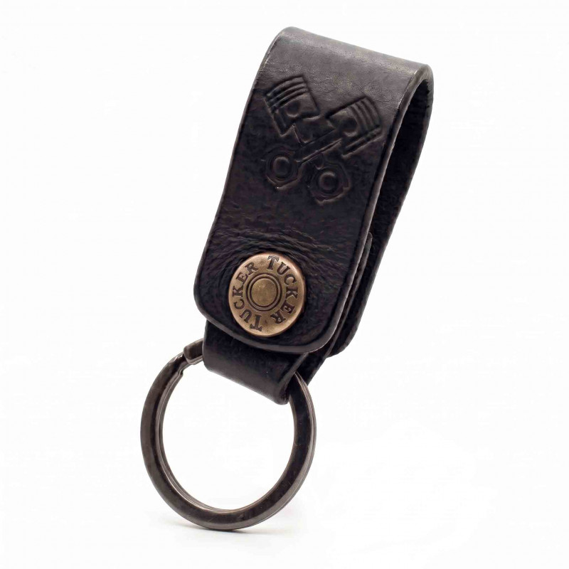 Porte-clefs motif pistons,  cuir très résistant