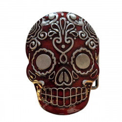 boucle de ceinture tête de mort rouge calaveras