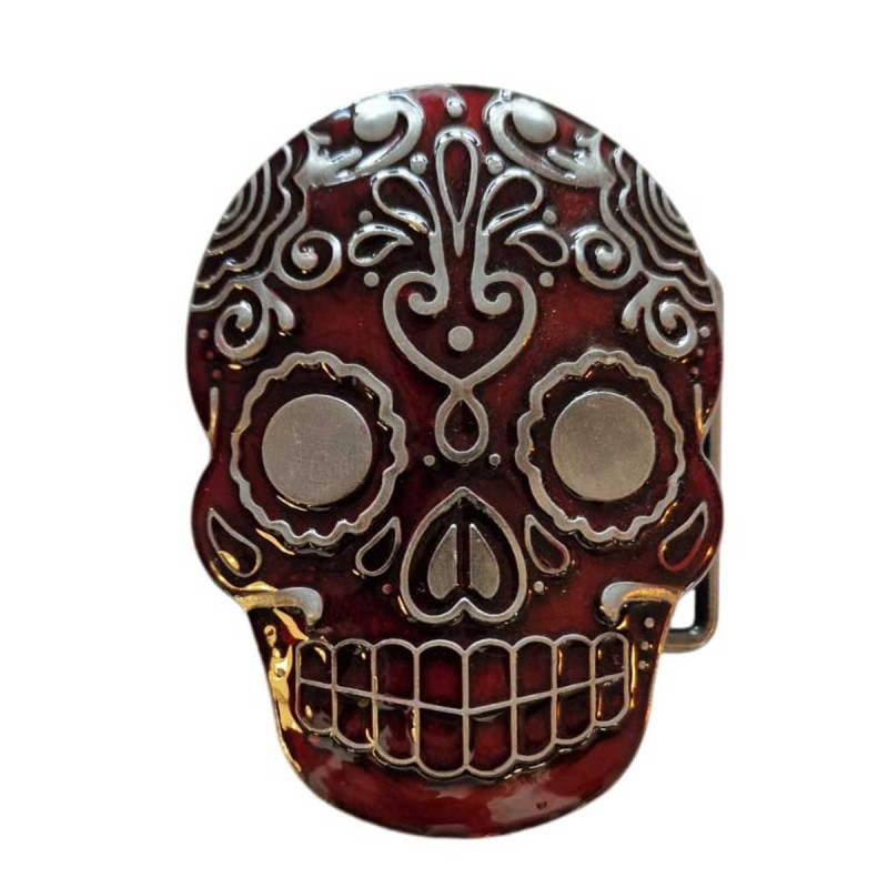 boucle de ceinture tête de mort rouge calaveras