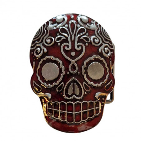 boucle de ceinture tête de mort rouge calaveras
