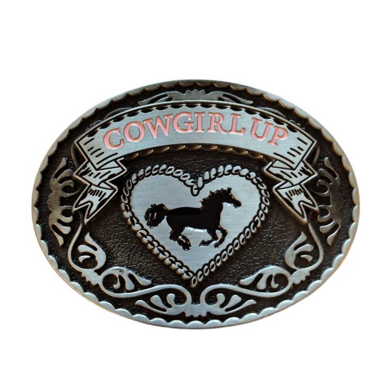 boucle de ceinture cowgirl motif cœur et cheval