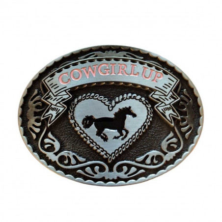 boucle de ceinture cowgirl motif cœur et cheval
