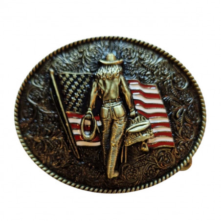 boucle de ceinture cowgirl et drapeau américain