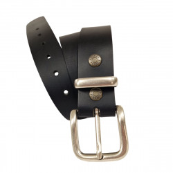 Ceinture noire mat, cuir de buffle pleine fleur, Tucker. La ceinture française noire, souple, pratique.