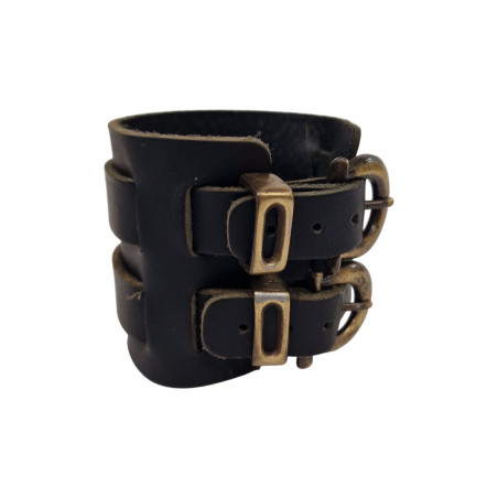 Bracelet de force en cuir pleine fleur, double lanières cuir, Atelier Sevrier Tucker