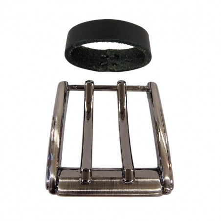 Boucle de ceinture homme double ardillon, passant cuir,  Tucker